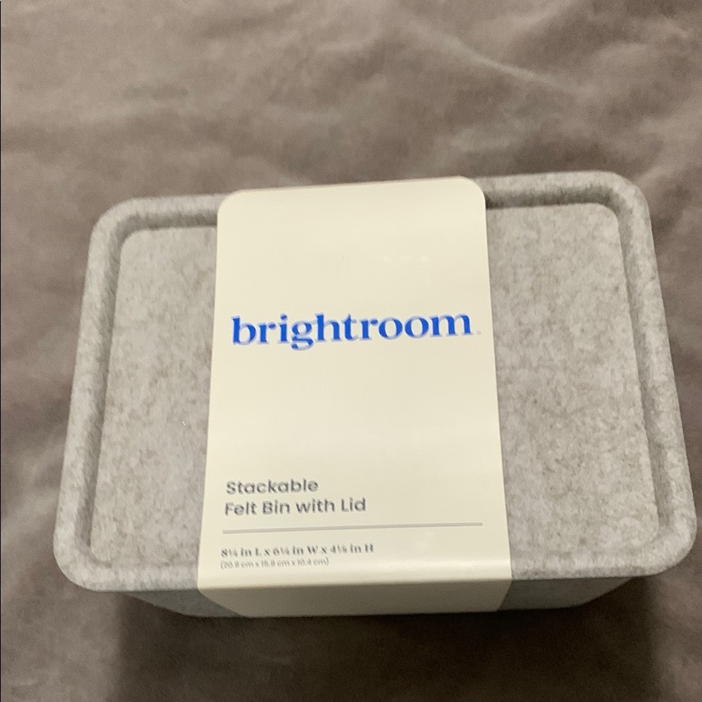 Stackable Gray Felt Storage Bin with Lid